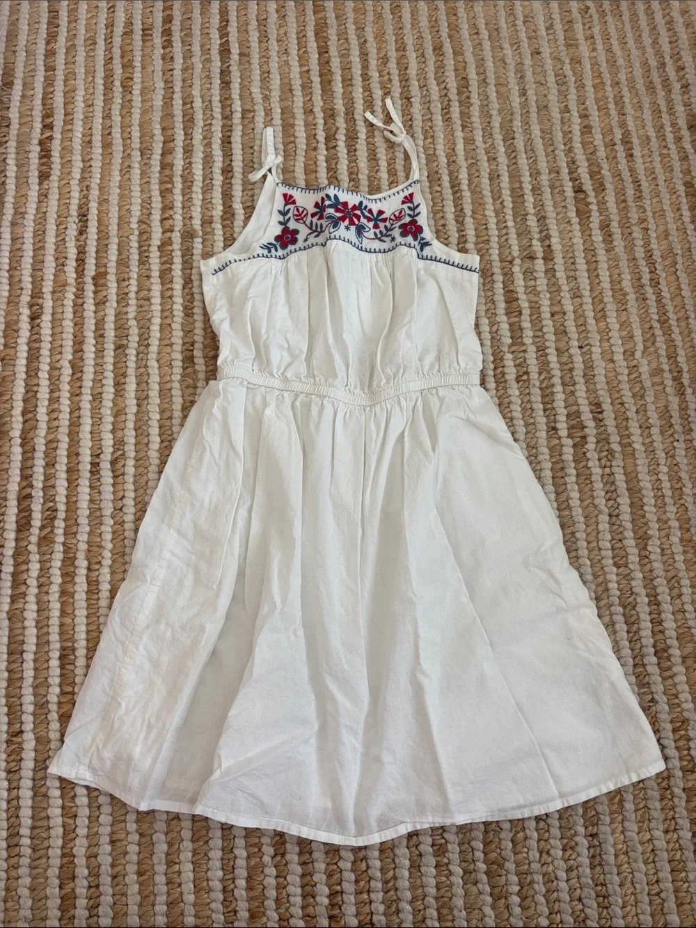 GAP White Midi Sundress with Red & Navy Floral Embroidery